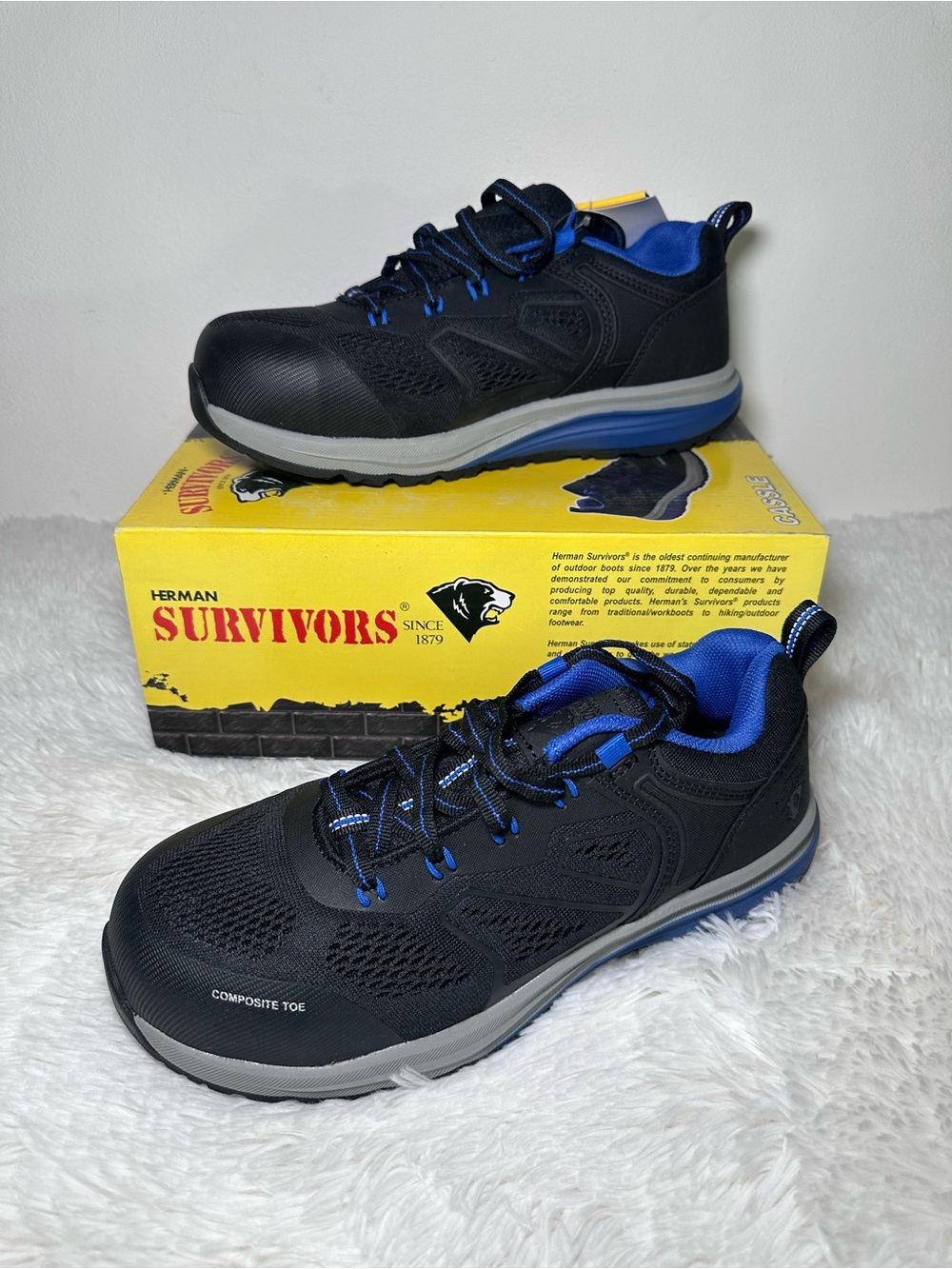 NIB Herman Survivors Black Blue Slip Resistant Sneakers Size 8.5